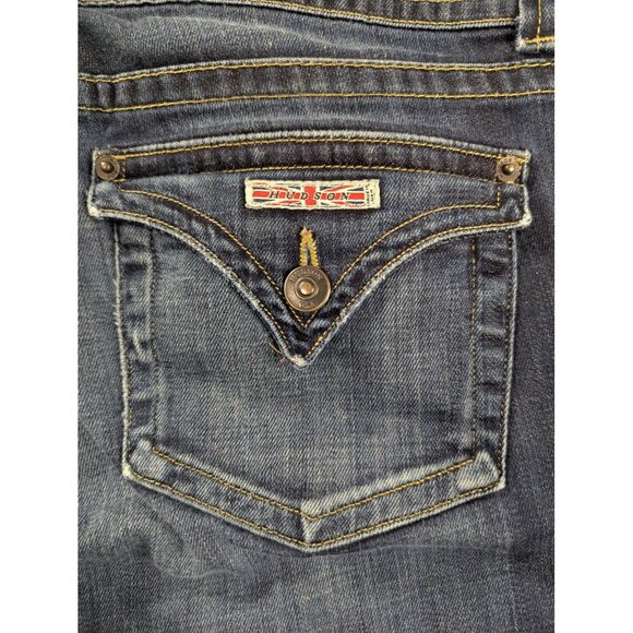 Hudson Jeans Womens 32 Blue Bootcut Distressed Made USA Button Fly Denim Pants - Picture 11 of 13